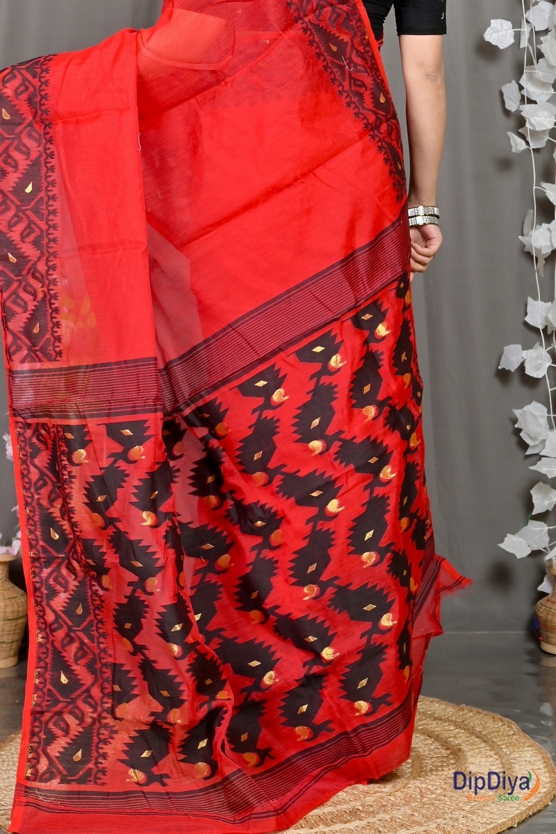 Maroon Cotton Blended Parv Jamdani Saree (561)